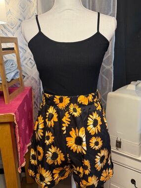 Black Sunflower Print A-Line Romper